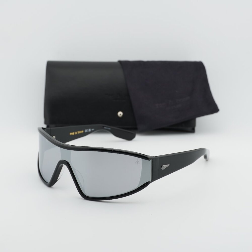 Rag & Bone RNB6003/S 0807 T4 Shield Sunglasses - Black/Silver